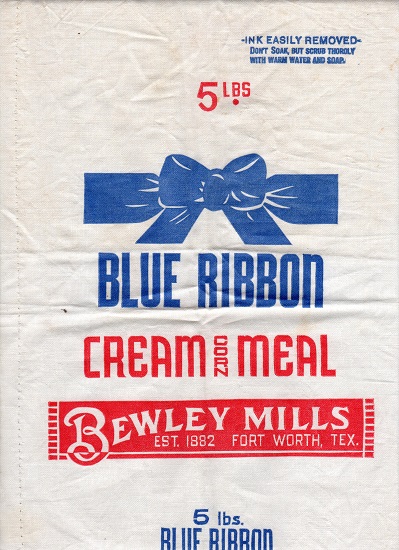 BLUE RIBBON CREAM CORN MEAL SACK.