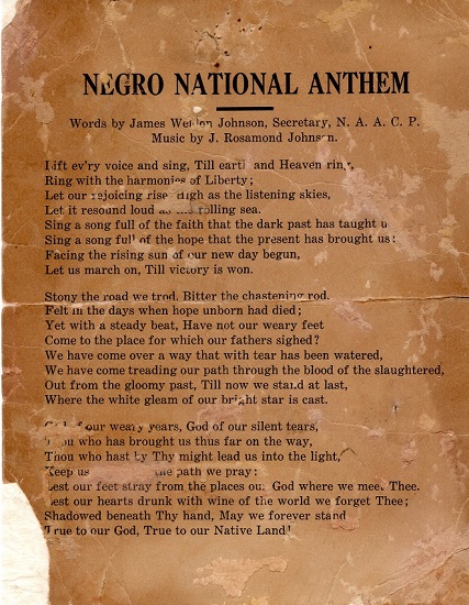 The Negro National Anthem By James Weldon Words And J Rosamond Johnson Music Johnson 