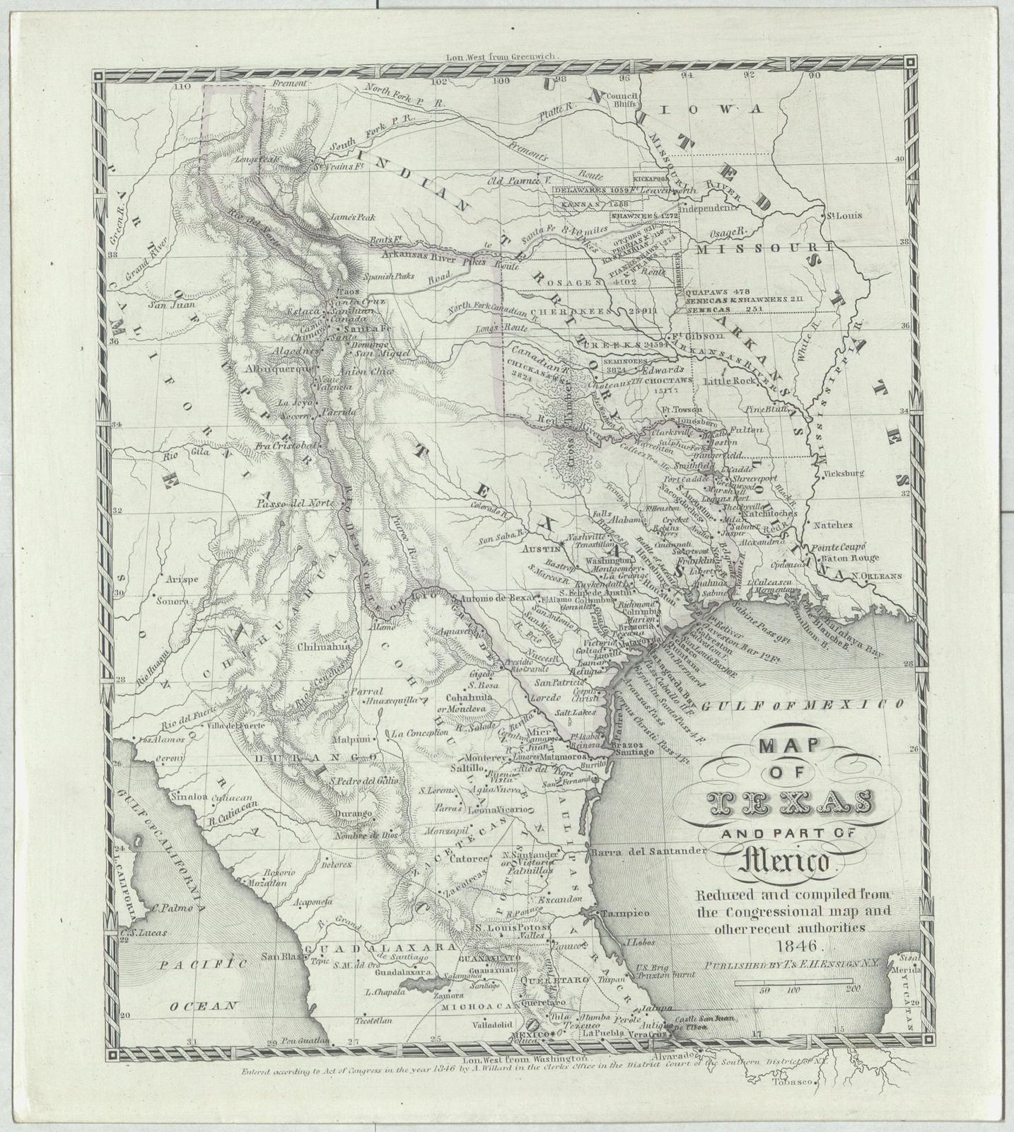 MAP OF TEXAS AND PART OF MEXICO REDUCED AND COMPILED FROM THE CONGRESSIONAL MAP AND OTHER RECENT AUTHORITIES.