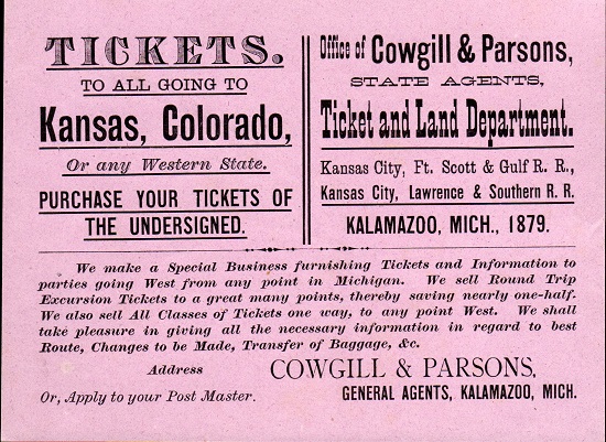 TICKETS. TO ALL GOING TO KANSAS, COLORADO OR ANY WESTERN STATE. PURCHASE YOU TICKETS….
