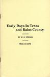 EARLY DAYS IN TEXAS AND RAINS COUNTY.
